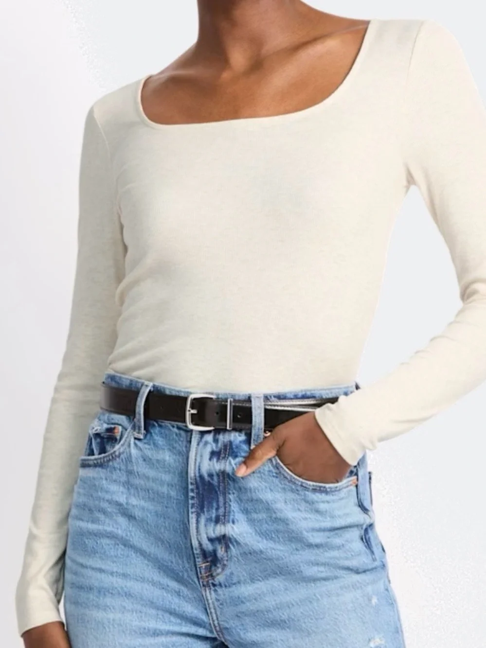 41 Hawthorn Garcelle Square Neck Rib Knit Top Beige XL NWT